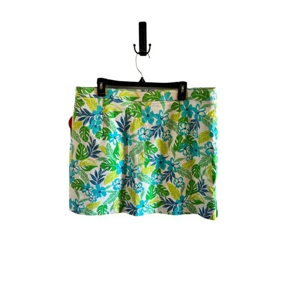 Hearts of Palm Skort Blue Green Flower Leaf Design Women Size 18 - Picture 7 of 7